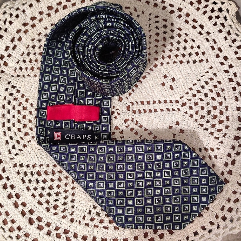 Chaps Ralph Lauren Green Blue Silk Mens Tie